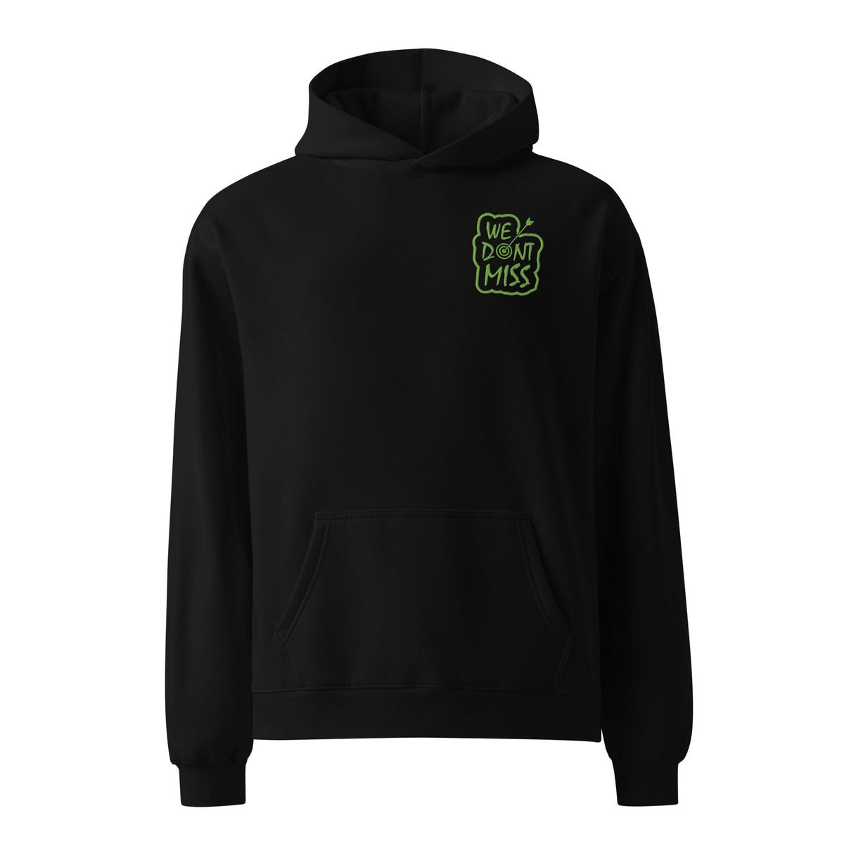WE DON'T MISS black and green premium embroidered hoodie