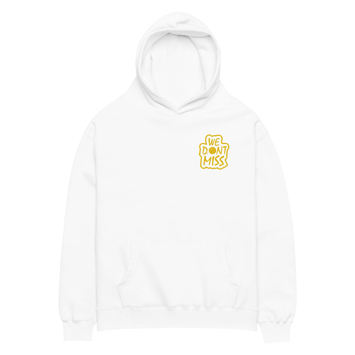 WE DON'T MISS white basketball hoodie from Signature Drops